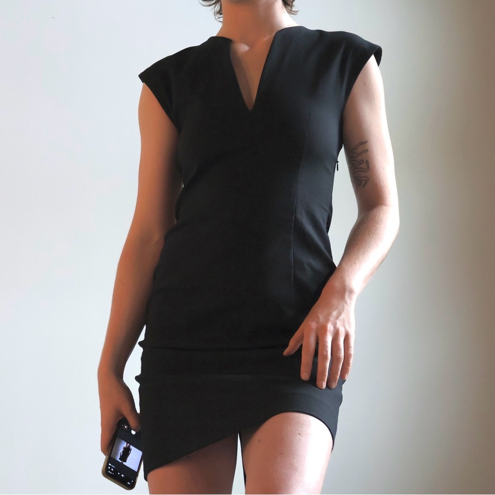 Acne Studios Black Mini Dress V-neck Snap Back